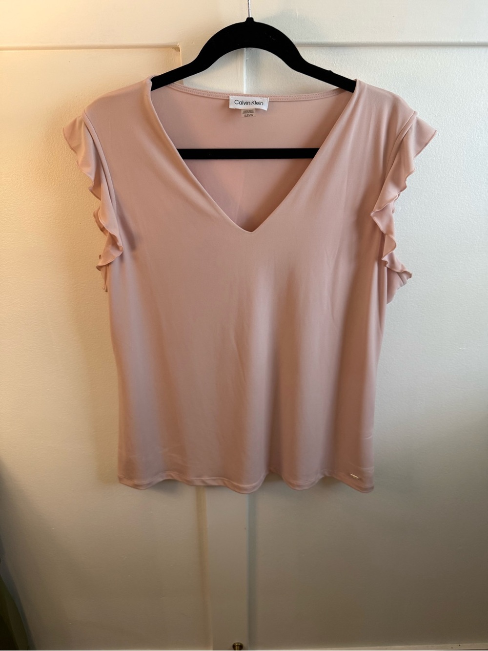 Calvin Klein Dusty Rose V-Neck Ruffle Sleeve Top